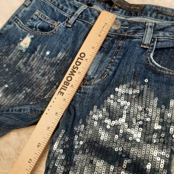 Guess Boyfriend Metallic Glitter Cropped Leg Ripped Denim Pants US26 - Picture 11 of 12